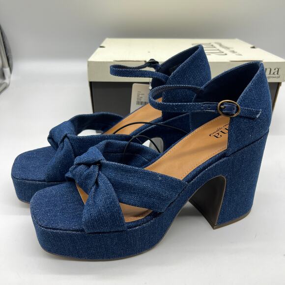 a.n.a Womens Holland Heeled Sandals Denim Platform Size 9.5M - Picture 8 of 15